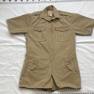 Vintage Banana Republic Romper Khaki Outdoors Safari Utility Shorts Button Up